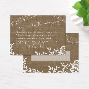 Burlap Say No to Wrapping Bridal Shower Gift Card