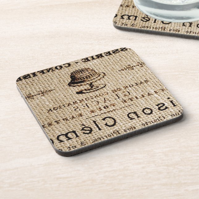 burlap scripts shabby chic french country cake coaster (Left Side)
