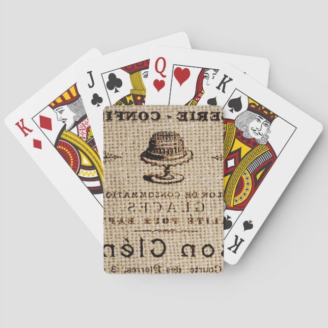 burlap scripts shabby chic french country cake playing cards (Back)