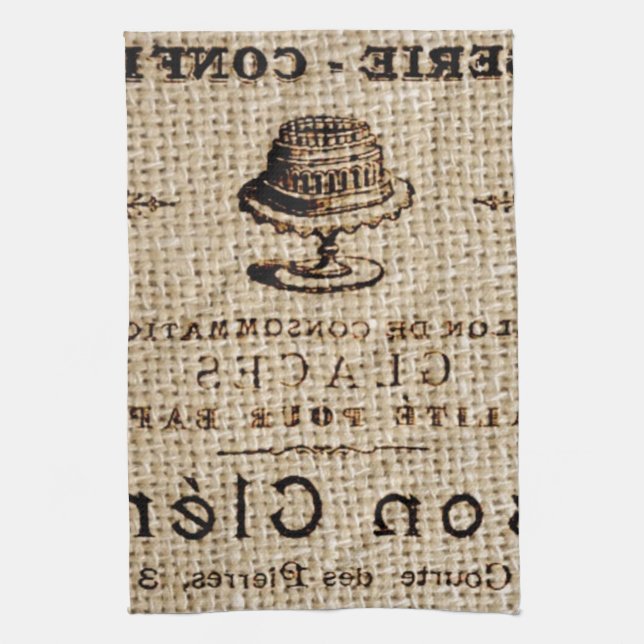 burlap scripts shabby chic french country cake tea towel (Vertical)
