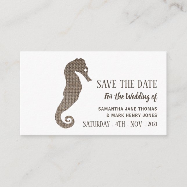 Burlap Seahorse, Save the Date Enclosure Card (Front)