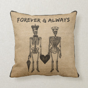 Burlap Skeleton Couple Forever Always Cushion