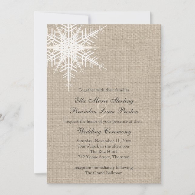 Burlap Snowflake Wedding Invitation (Front)