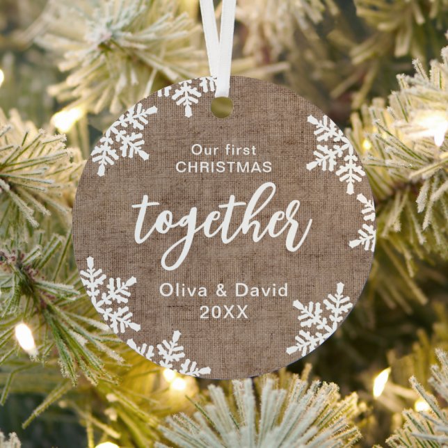 Burlap Snowflakes Our First Christmas Together Metal Tree Decoration (Insitu)