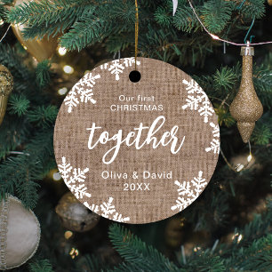 Burlap Snowflakes Our First Christmas Together Metal Tree Decoration