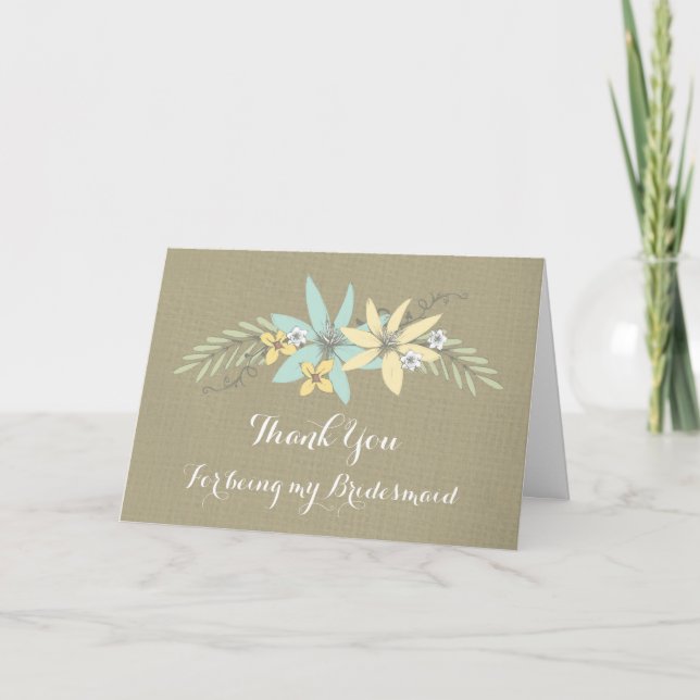 Burlap Spring Flowers Thank You Bridesmaid Card (Front)