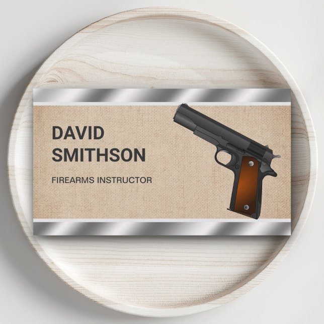 Burlap Steel Pistol Gun Shop Gunsmith Firearms Business Card (Creator Uploaded)