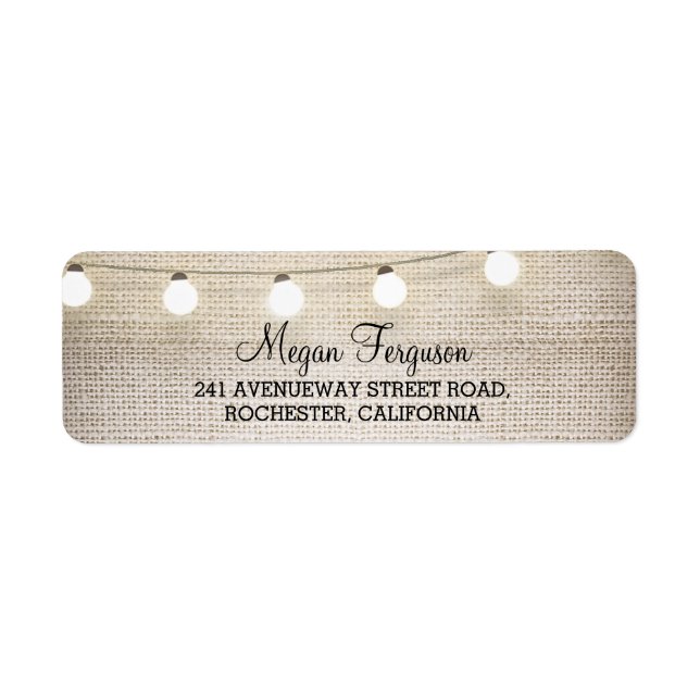 Burlap String Lights Rustic Return Address Label (Front)