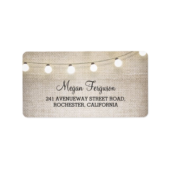Burlap String Lights Wedding Label (Front)