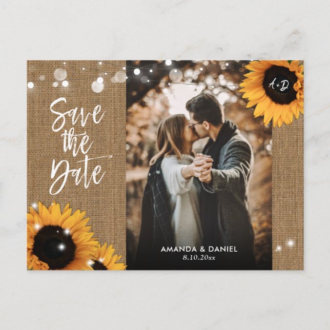 Burlap Sunflower Save The Date Photo Postcard (Front)