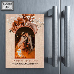 Burlap Terracotta Wedding Photo Save the Date Magnetic Invitation