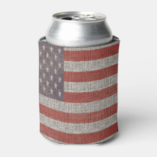Burlap Texture American Flag Can Cooler