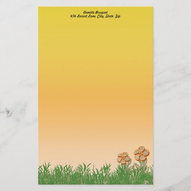 Burlap Texture Orange Flower Art Personalised Stationery (Front)
