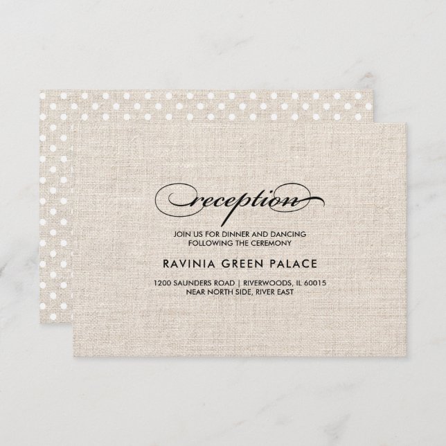 Burlap Texture Polka Dot Pattern Reception Card (Front/Back)