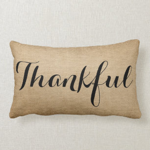Burlap Thankful Family Rustic Lumbar Cushion