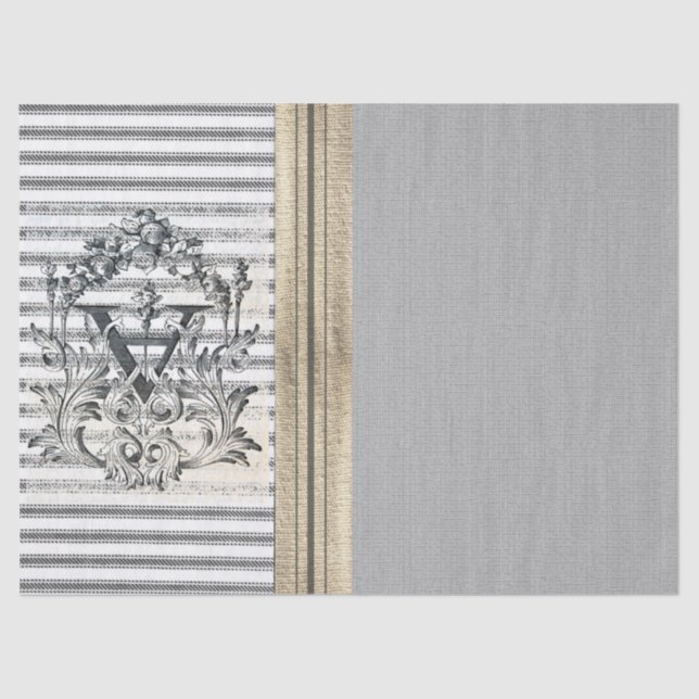 Burlap Ticking Monogram Tissue Paper (Front)