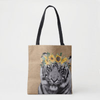 Burlap Tiger Black White Sunflower Flower Crown