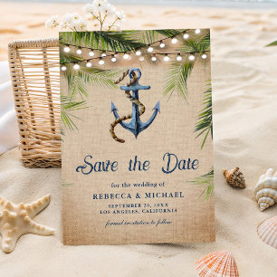 Burlap Tropical Palm Leaves Anchor Wedding Photo Save The Date