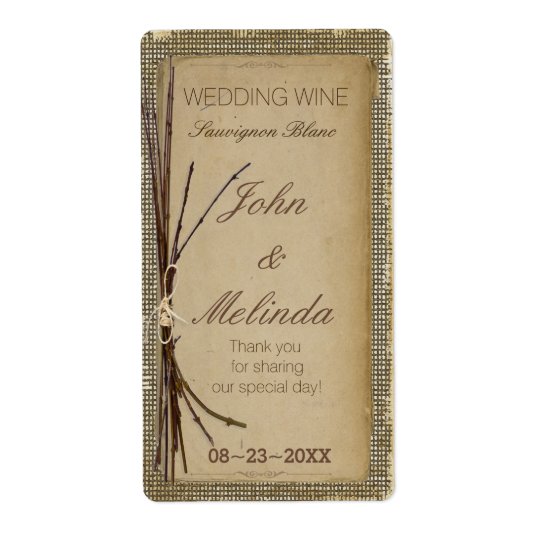 Burlap, Twigs and Twine Wedding Wine ID132 Shipping Label