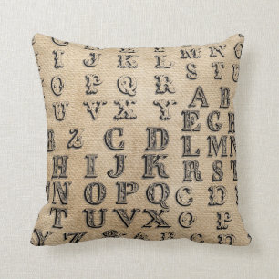 Burlap Vintage Alphabet Cushion