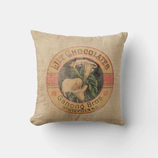 Burlap Vintage Chocolate Ad Cushion (Front)