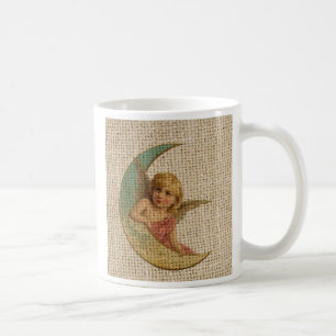 burlap vintage crescent moon victorian angel coffee mug