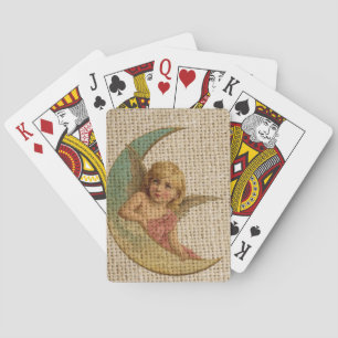 burlap vintage crescent moon victorian angel playing cards