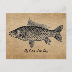 Burlap Vintage Fish Catch of the Day Postcard