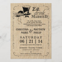 Burlap Vintage Top Hat Wedding Invitations