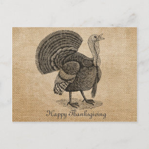Burlap Vintage Turkey Thanksgiving Postcard