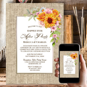 Burlap Wedding After Party Sunflower Floral Invitation