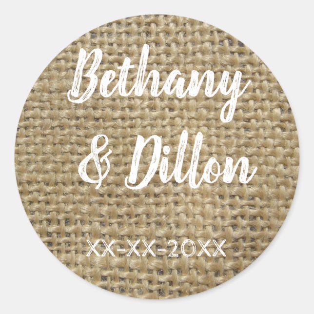 Burlap Wedding Classic Round Sticker (Front)