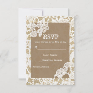 Burlap & White Floral Lace Rustic Wedding RSVP