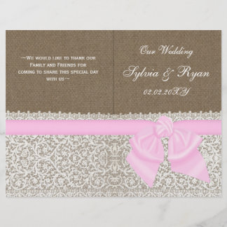 burlap white lace pink folded Wedding program