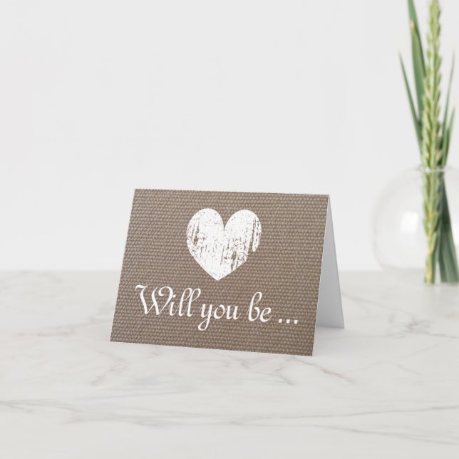 Burlap Will you be my bridesmaid request cards (Front)