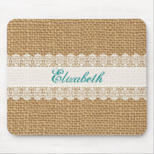 Burlap with Delicate Lace - Shabby Chic Monogram Mouse Pad