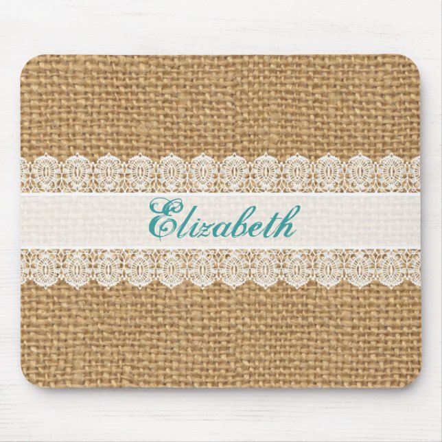 Burlap with Delicate Lace - Shabby Chic Monogram Mouse Pad (Front)