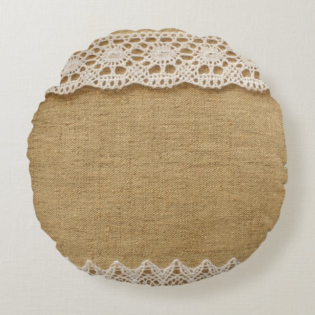 Burlap with lace round cushion (Front)