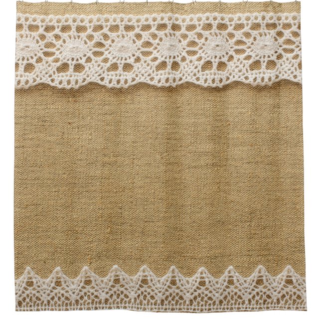 Burlap with lace shower curtain (Front)