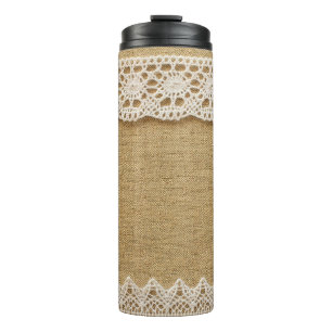 Burlap with lace thermal tumbler
