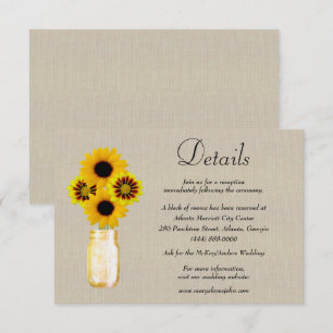 Burlap Yellow Floral Mason Jar Wedding Details Enclosure Card
