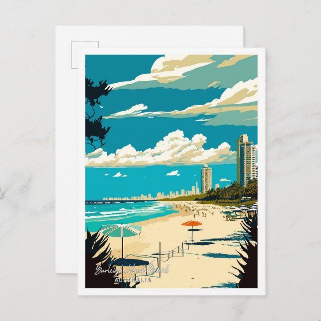 Burleigh Heads Beach Australia Travel illustration Postcard (Front/Back)