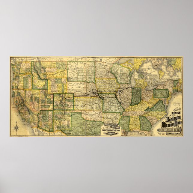 Burlington & Missouri River Railroad Map (1882) Poster (Front)