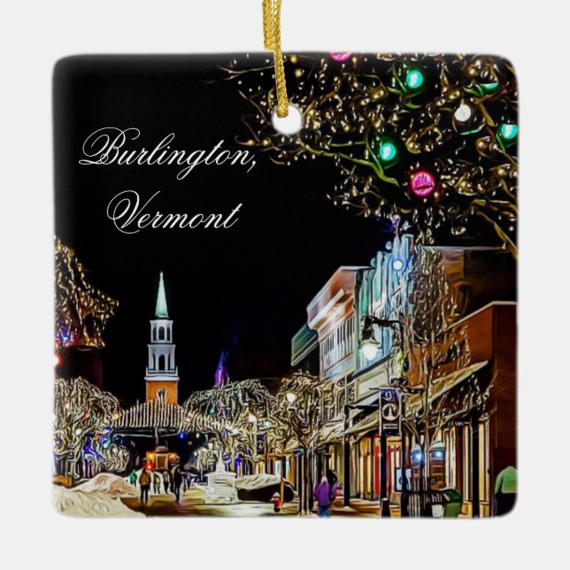 Burlington, Vermont Christmas Keepsake Ceramic Ornament (Front)