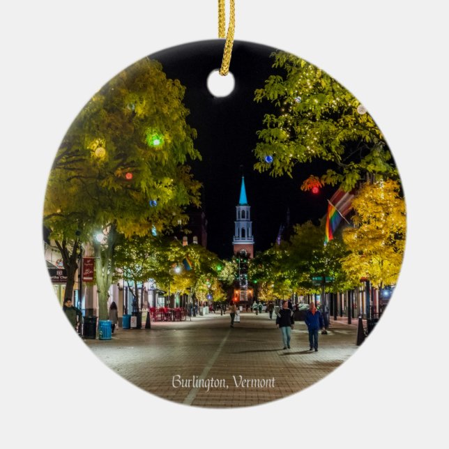 Burlington, Vermont cityscape photograph, Ceramic Ornament (Front)
