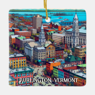 Burlington, Vermont Comic Book Style Art Ceramic Ornament