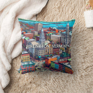 Burlington, Vermont Comic Book Style Art Cushion