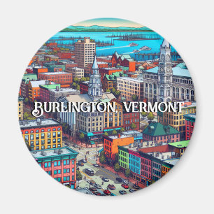 Burlington, Vermont Comic Book Style Art Magnet