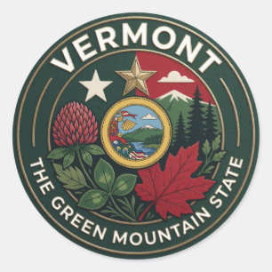 🍁 Burlington Vermont Green Mountain Escape Classic Round Sticker