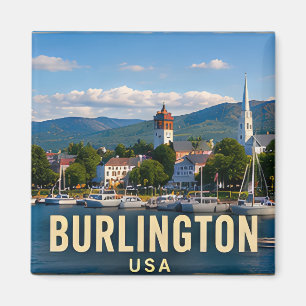Burlington Vermont Lakefront Mountain Travel Gift Magnet